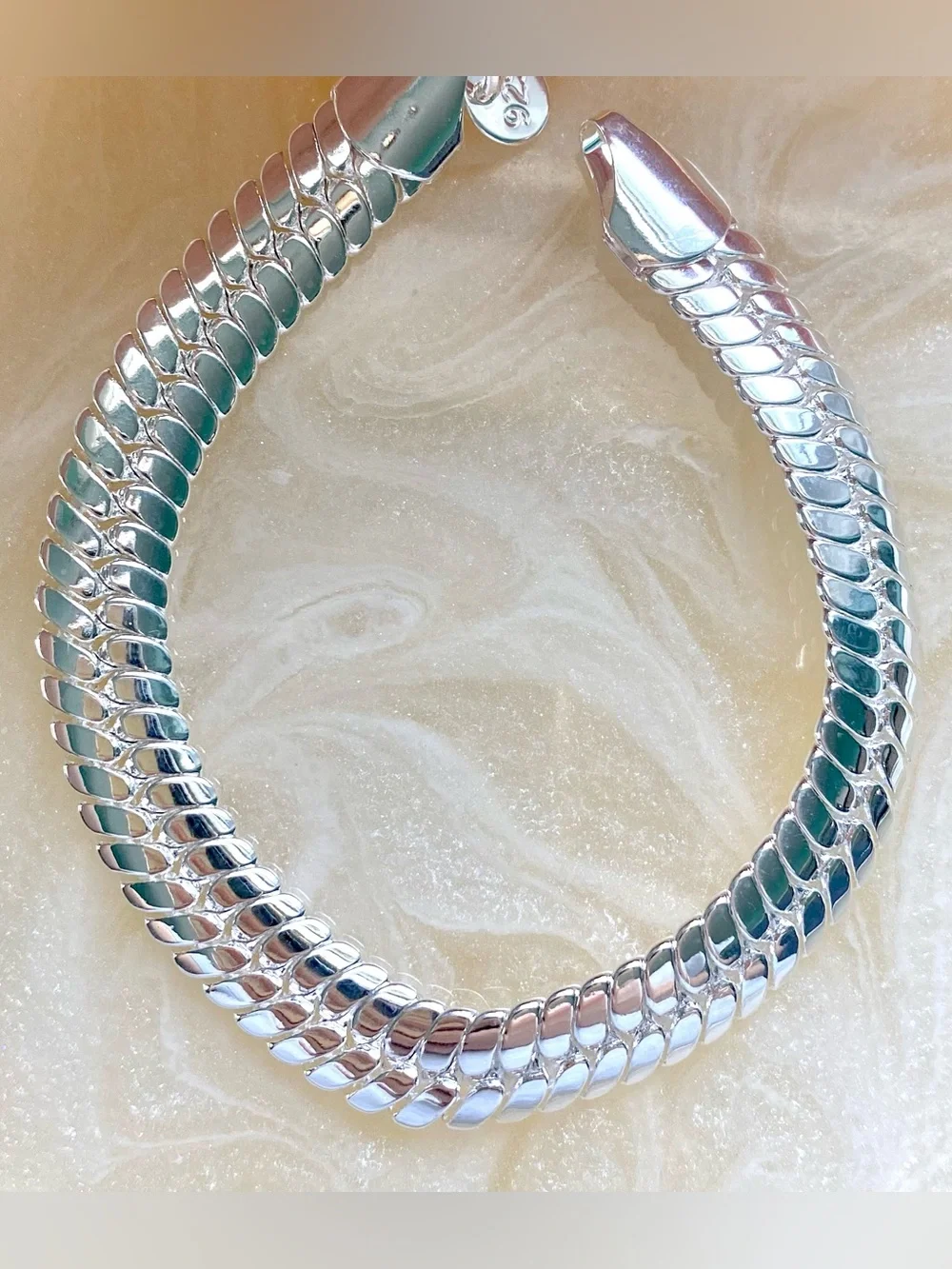 Chunky Silver Herringbone Chain Bracelet